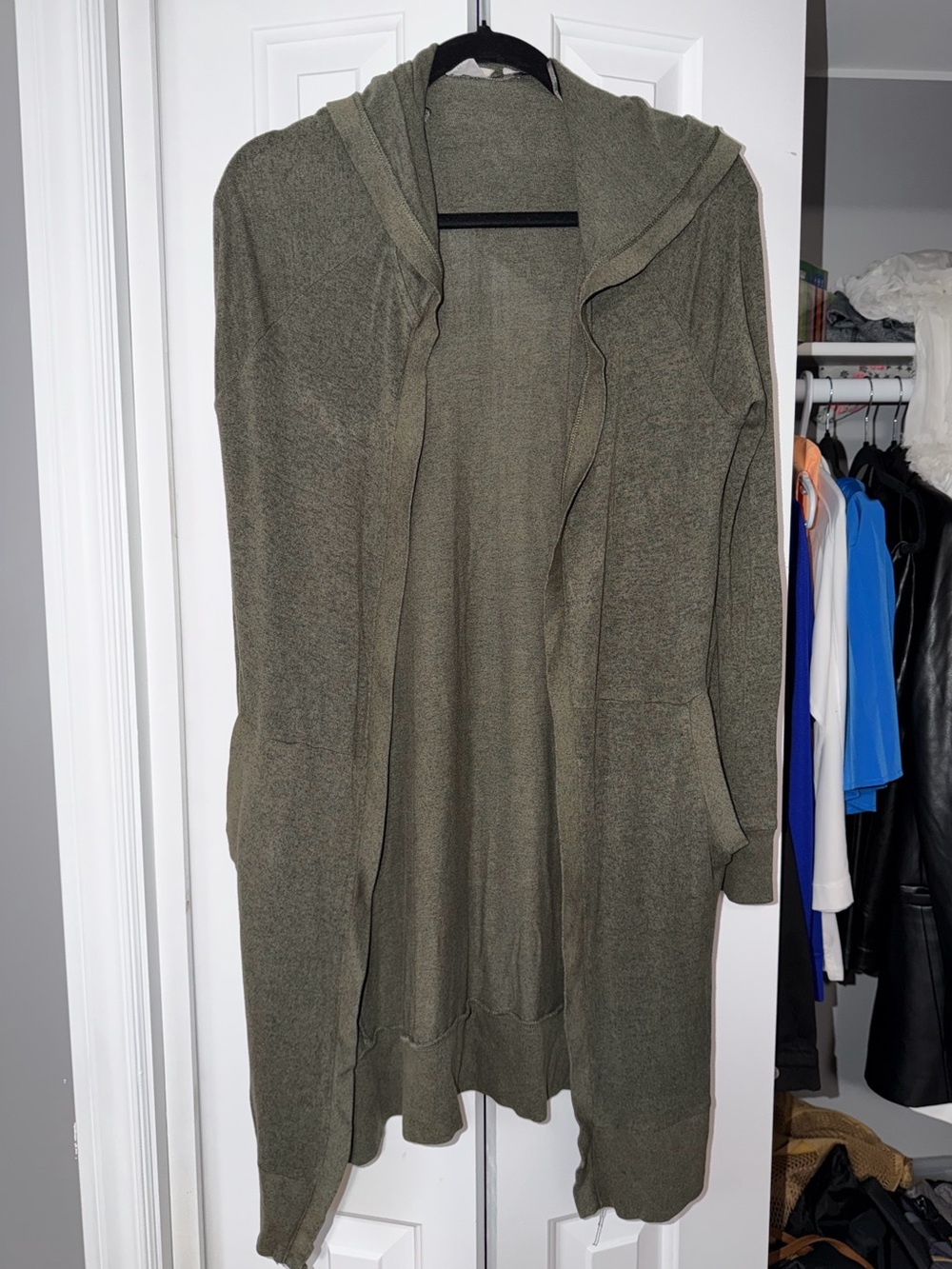 Harlow Olive Hooded Open-Front Cardigan